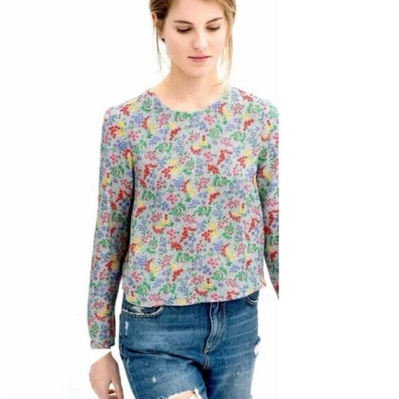 ZARA Basic Floral Long Sleeve Blouse Multicolor Ditsy Print Top Size Small EUC - Picture 1 of 6